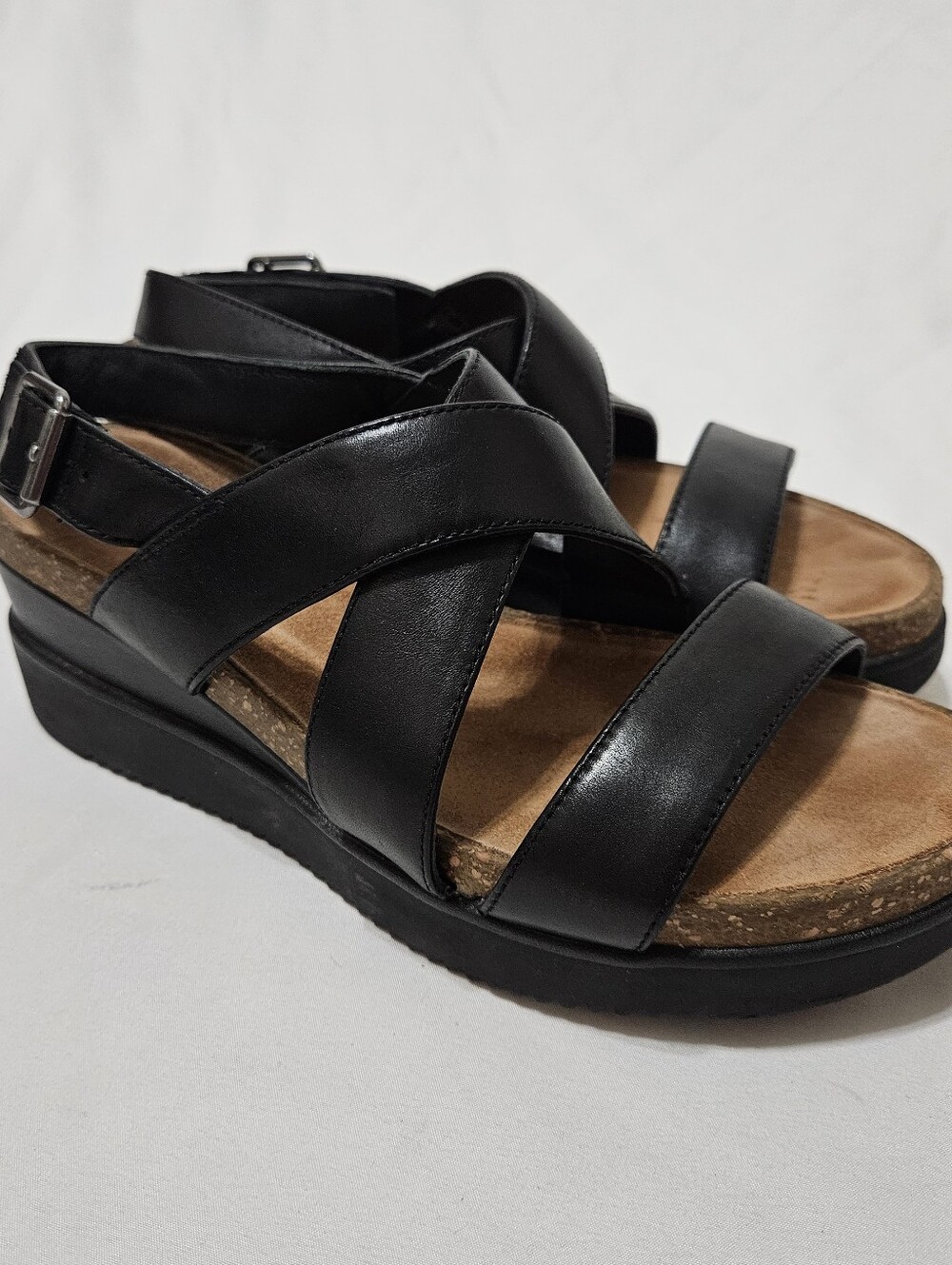 Clarks Unstructured Lizby Platform Ankle Strap Sandals Womens 10 Black Tan